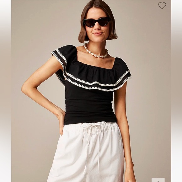 NWT! J.Crew Off-the-shoulder ruffle top in stretch cotton blend. Small #CA833 - Picture 2 of 4